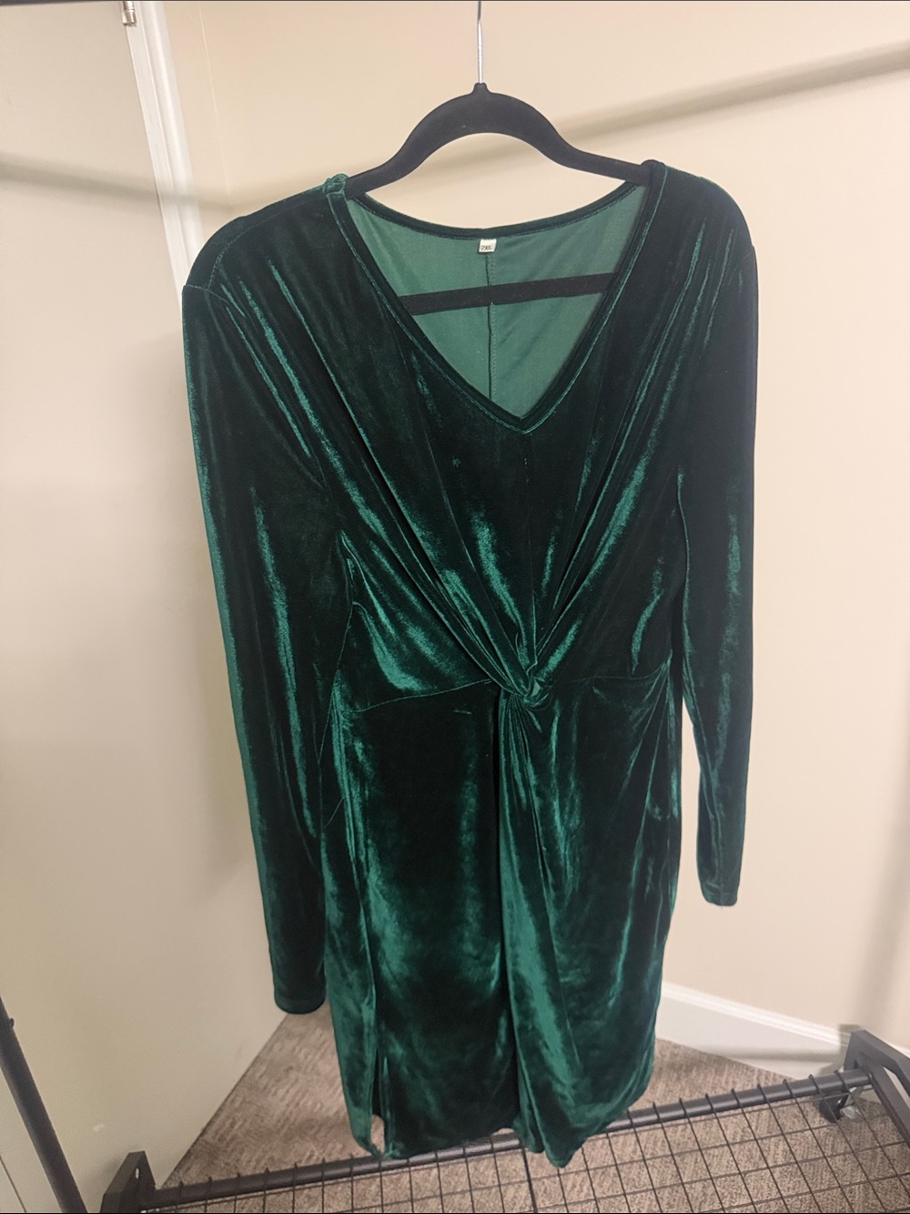 Amazon Green Velvet Midi Dress with Front Knot